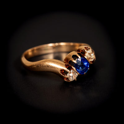 Antieke Russische ring met diamant en saffier - #1