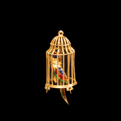 Clip brooch with parrot in birdcage - #3