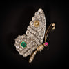 Antique butterfly brooch with diamond, emerald and ruby