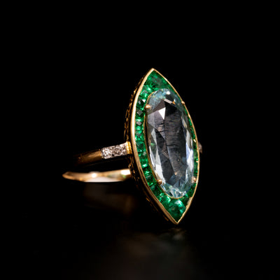 Gold ring with aquamarine and emeralds - #3