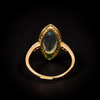 Gold ring with aquamarine and emeralds - #4