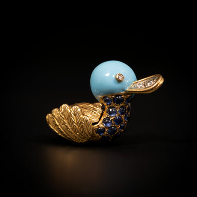 Duck-shaped brooch with enamel and sapphire - #1