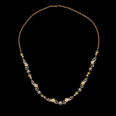 Antique necklace and pendant with opal, diamonds and enamel - #11