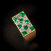 Vintage ring met geruite diamanten en smaragden