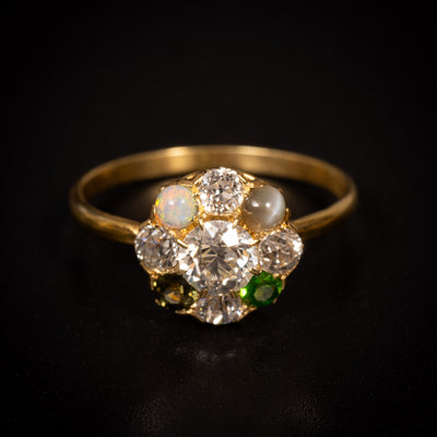 Victoriaanse ring met diamant en gekleurde stenen - #1