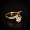 Antique toi-et-moi ring with diamonds and sapphire