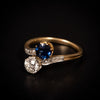Antique toi-et-moi ring with diamonds and sapphire