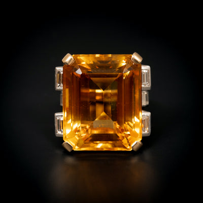 Vintage gold ring with citrine and diamond - #1