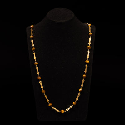 Vintage gold necklace with tiger's eye - #1