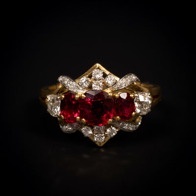 Vintage gold ring with ruby ​​and diamond - #1