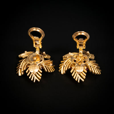 Retro gold earrings with rubies - #3