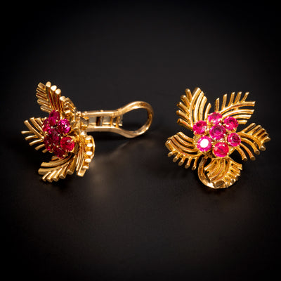 Retro gold earrings with rubies - #4