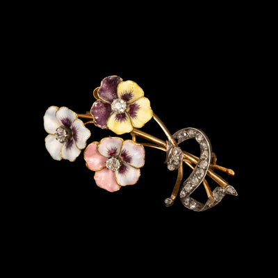 Antique gold flower brooch - #3