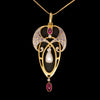 Art Nouveau hanger met parel en robijnen