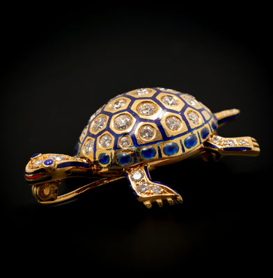 Gouden broche met diamant en email - #4
