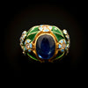 Vintage gouden ring met email, saffier en diamant