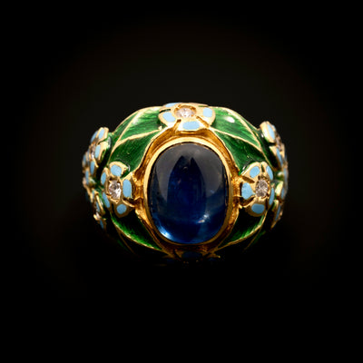 Vintage gouden ring met email, saffier en diamant - #1