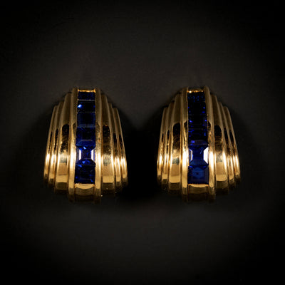 Vintage clip-on earrings with blue sapphires - #1