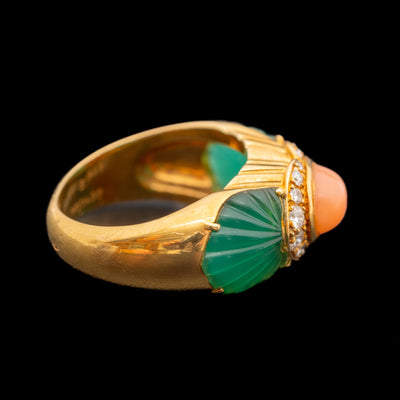 Vintage Cartier ring met koraal, chrysopraas en diamant - #2