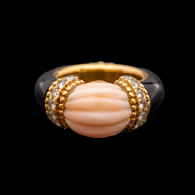 Vintage gouden ring met onyx, koraal en diamant - #1