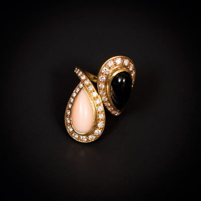 Vintage ring met diamant, onyx en koraal - #1
