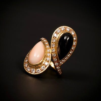 Vintage ring met diamant, onyx en koraal - #3