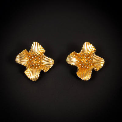 Bloemvormige vintage gouden oorbellen - #1