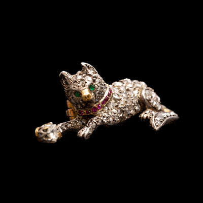 Antieke broche, kat met bal - #2