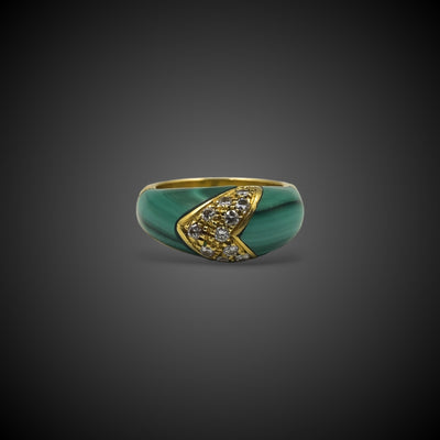 Vintage gold ring with malachite and diamond - #3