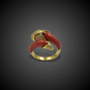 Vintage gold ring with red coral and diamonds