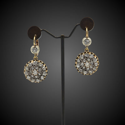 Antique rosette earrings in gold and platinum with diamonds - #1