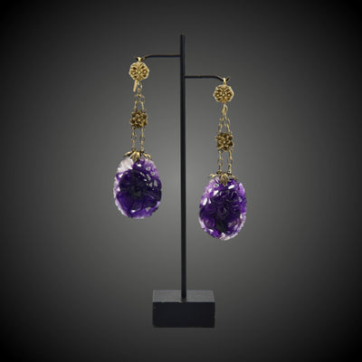 Victorian earrings with carved amethyst - #1