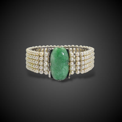 Bracelet with jade, enamel and cultured pearls - #1