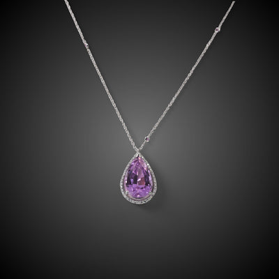 White gold necklace with kunzite and diamonds - #1