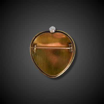 Heart-shaped brooch with a heart warming painted enamel scene - #2