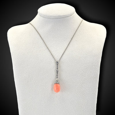 Platina Belle Epoque collier met koraal en diamant - #1