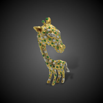 Vintage gold giraffe brooch with enamel - #1