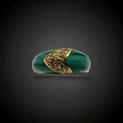 Vintage gold ring with malachite and diamond - #1
