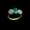 Three-stone gold ring with emerald and diamond - #2