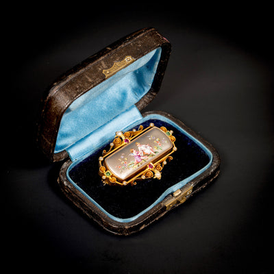 Romantic brooch with pearls, rubies, emeralds and diamonds - #3