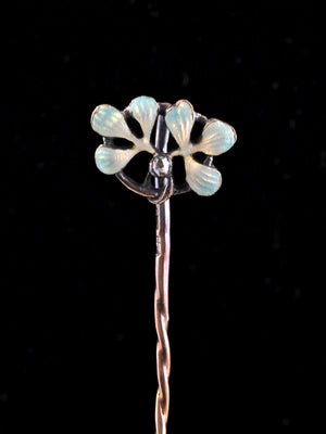 Floral antique gold tie pin with enamel - #1