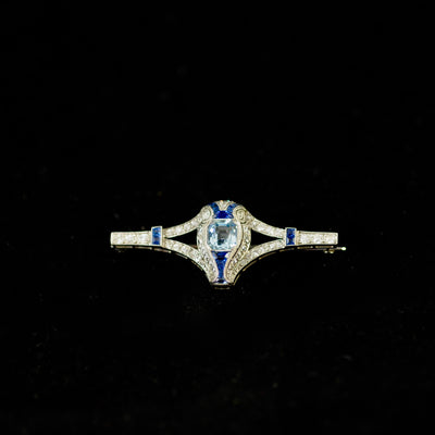 Art Deco brooch with aquamarine, sapphire and diamond - #2