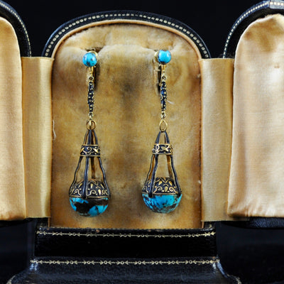 Artisinal antique turquoise earrings - #2