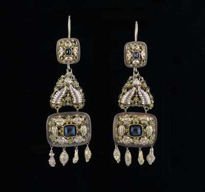 Antique Zeeland gold earrings (stone bells) - #1