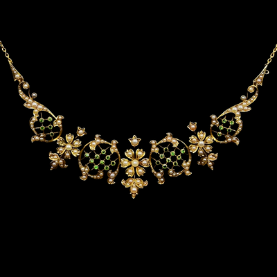 Victorian necklace with pearls and demantoid - #1