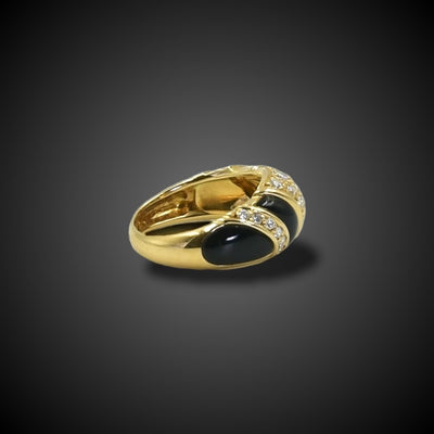 Vintage gold ring with diamond and black enamel - #2