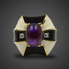 Vintage gold ring with amethyst, diamond and enamel