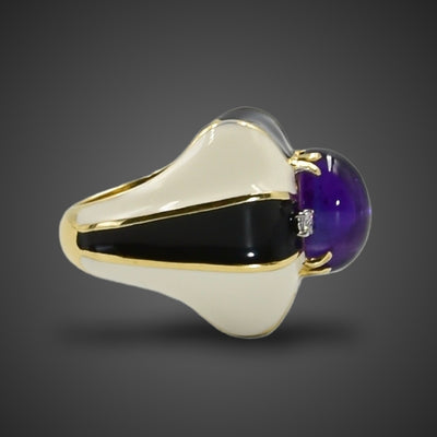 Vintage gold ring with amethyst, diamond and enamel - #4