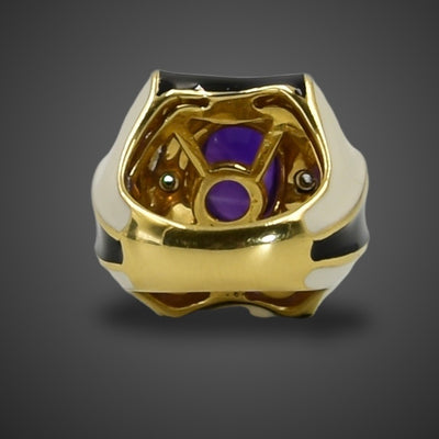 Vintage gold ring with amethyst, diamond and enamel - #3