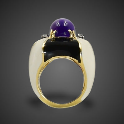 Vintage gold ring with amethyst, diamond and enamel - #2